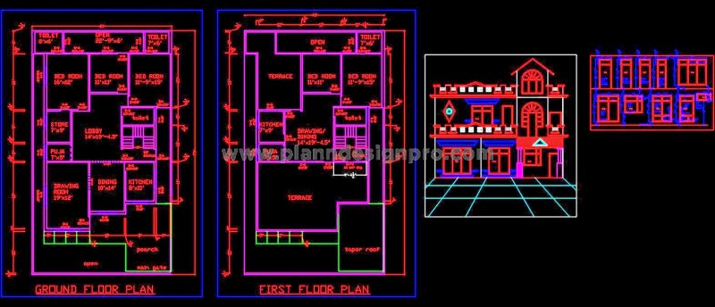 Duplex House CAD Plan- G+1 Layout & Elevation